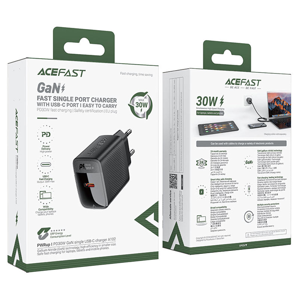 Acefast A102 Network Charger, 30W, 3A, 1 x USB-C, Black