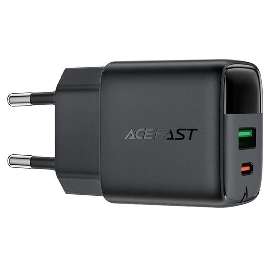 Acefast A114 Display Network Charger, 25W, 3A, 1 x USB-A - 1 x USB-C, Black