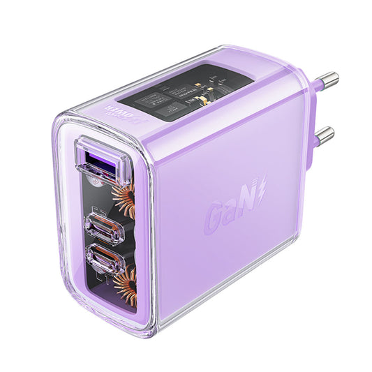 Acefast A45 Exploration Network Charger, 65W, 3.25A, 1 x USB-A - 2 x USB-C, Purple