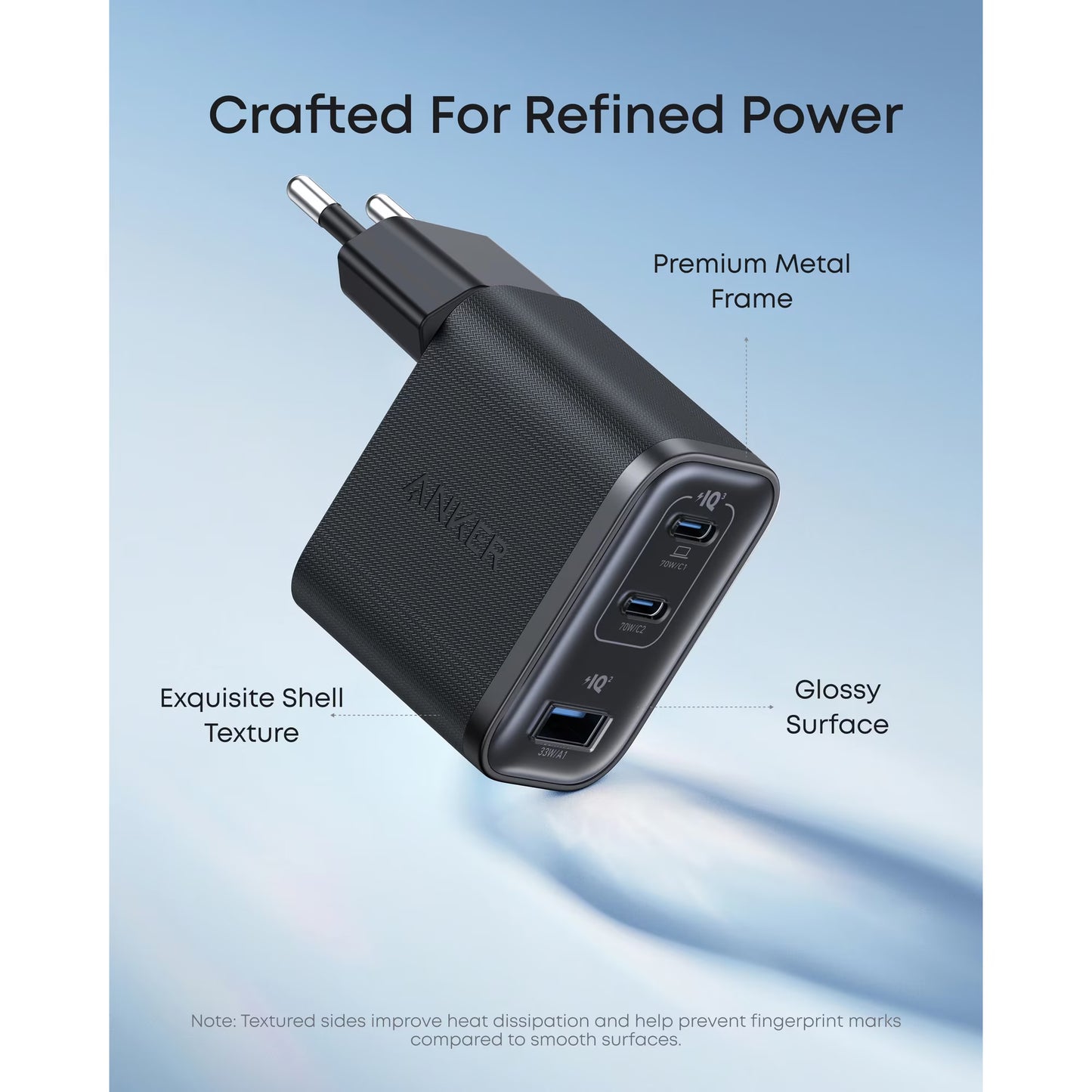 Anker Nano Network Charger, 70W, 3.5A, 1 x USB-A - 2 x USB-C, Black A121AL11