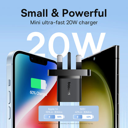 Baseus UK Network Charger, 20W, 3A, 1 x USB-C, Black P10110907113-00