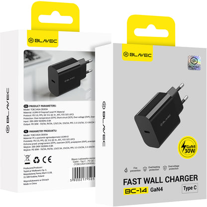 Blavec BC-14 Wall Charger, 30W, 3A, 1 x USB-C, Black