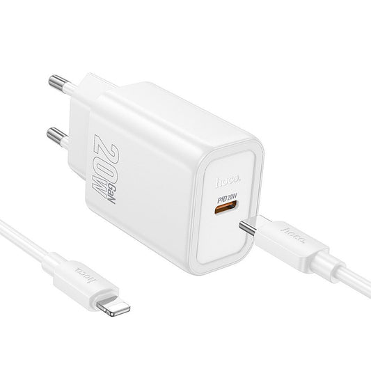 Network Charger with Lightning Cable HOCO N60, 20W, 3A, 1 x USB-C, White