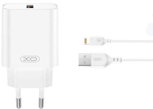Network Charger with Lightning Cable XO Design CE33, 18W, 3A, 1 x USB-A, White
