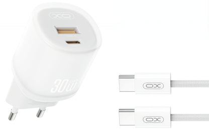 Network Charger with USB-C Cable XO Design L151, 30W, 3A, 1 x USB-A - 1 x USB-C, White