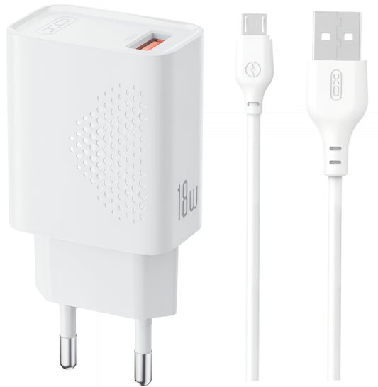 Network Charger with microUSB Cable XO Design L159, 18W, 3A, 1 x USB-A, White