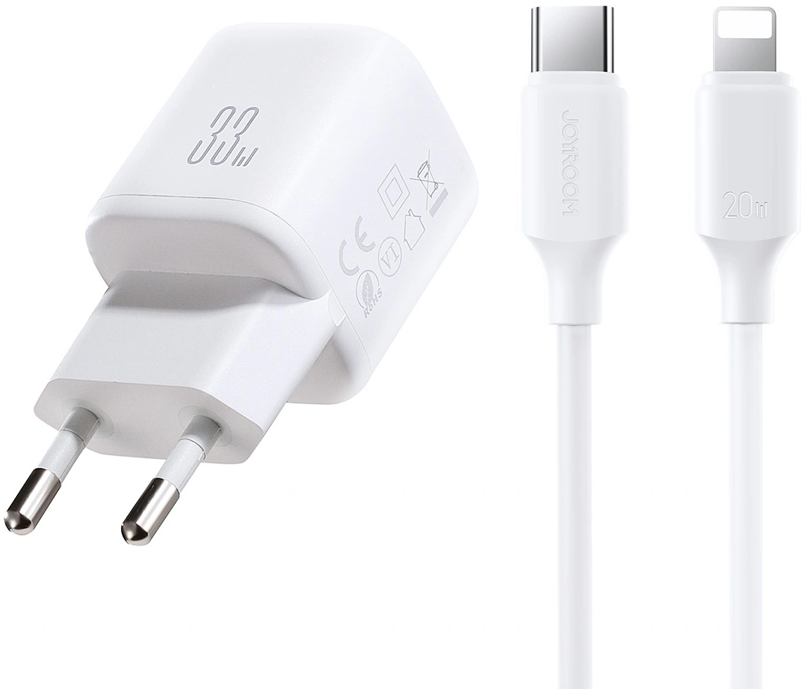 Joyroom JR-TG7 Network Charger with Lightning Cable, 33W, 3A, 1 x USB-A - 1 x USB-C, White