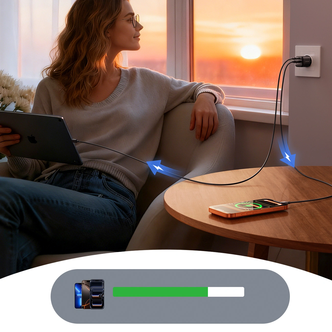 Joyroom JR-TG7 USB-C Cable Wall Charger, 33W, 3A, 1 x USB-A - 1 x USB-C, Black