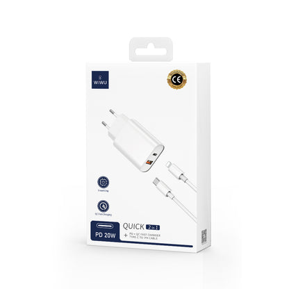 WiWu Wi-U002 Network Charger with Lightning Cable, 20W, 3A, 1 x USB-A - 1 x USB-C, Black