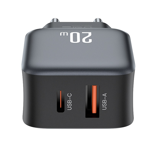 XO Design L154 Network Charger with Lightning Cable, 20W, 3A, 1 x USB-A - 1 x USB-C, Black