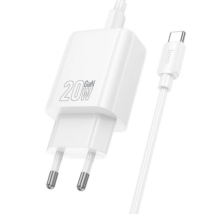 Network Charger with Lightning Cable HOCO N60, 20W, 3A, 1 x USB-C, White