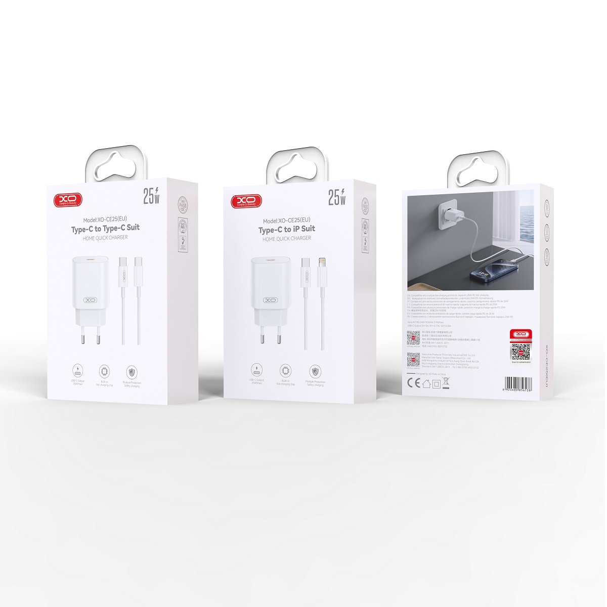 Network Charger with USB-C Cable XO Design CE25, 25W, 3A, 1 x USB-C, White