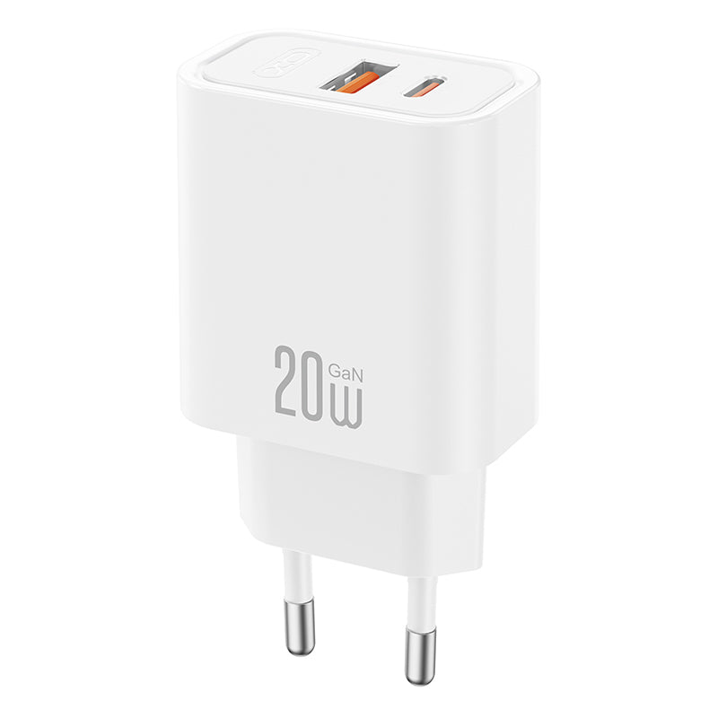 XO Design CE40 USB-C Cable Wall Charger, 20W, 3A, 1 x USB-A - 1 x USB-C, White