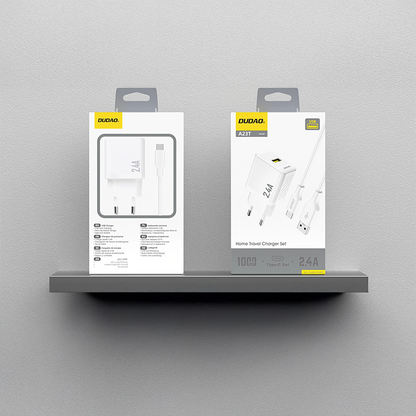 Dudao A23TEU USB-C Cable Wall Charger, 12W, 2.4A, 1 x USB-A, White