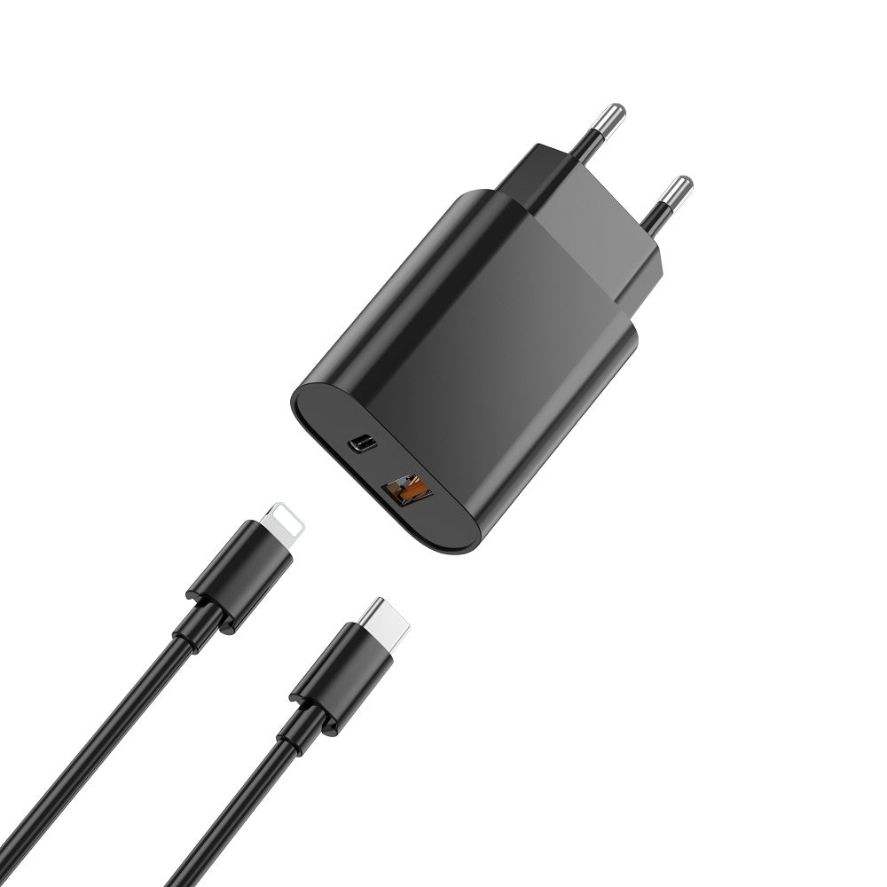 WiWu Wi-U002 Network Charger with Lightning Cable, 20W, 3A, 1 x USB-A - 1 x USB-C, Black