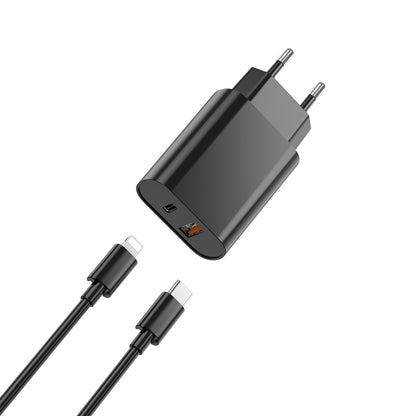 WiWu Wi-U002 Network Charger with Lightning Cable, 20W, 3A, 1 x USB-A - 1 x USB-C, Black