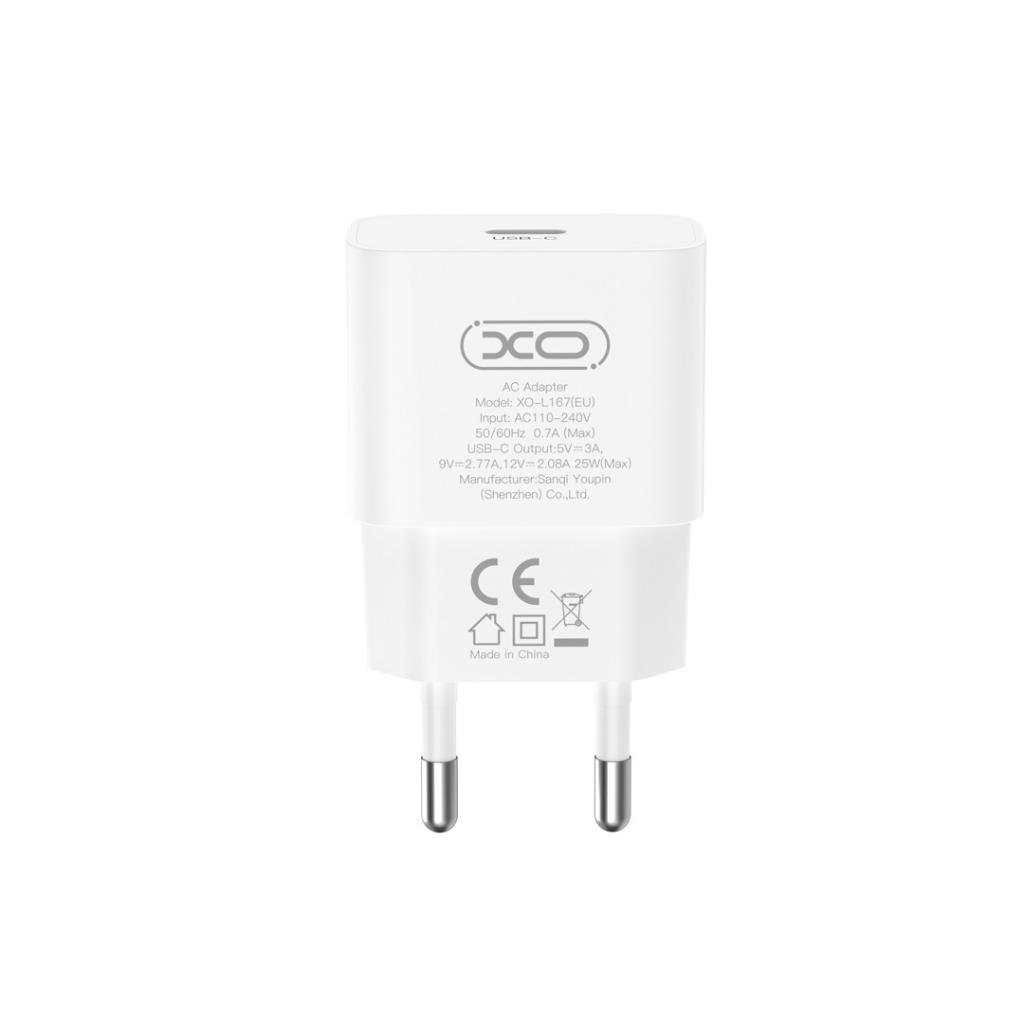 XO Design L167 Lightning Cable Wall Charger, 25W, 3A, 1 x USB-C, White
