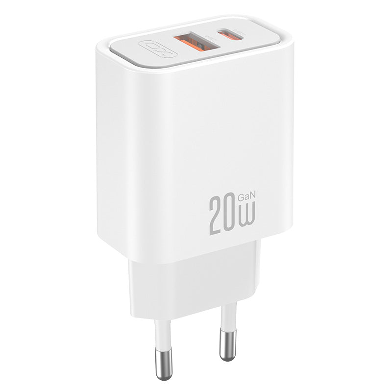 XO Design CE40 USB-C Cable Wall Charger, 20W, 3A, 1 x USB-A - 1 x USB-C, White