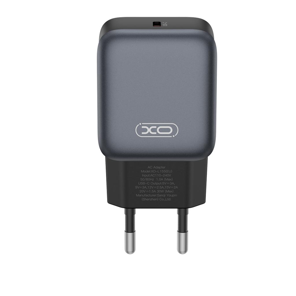 Network Charger with Lightning Cable XO Design L155, 30W, 3A, 1 x USB-C, Black