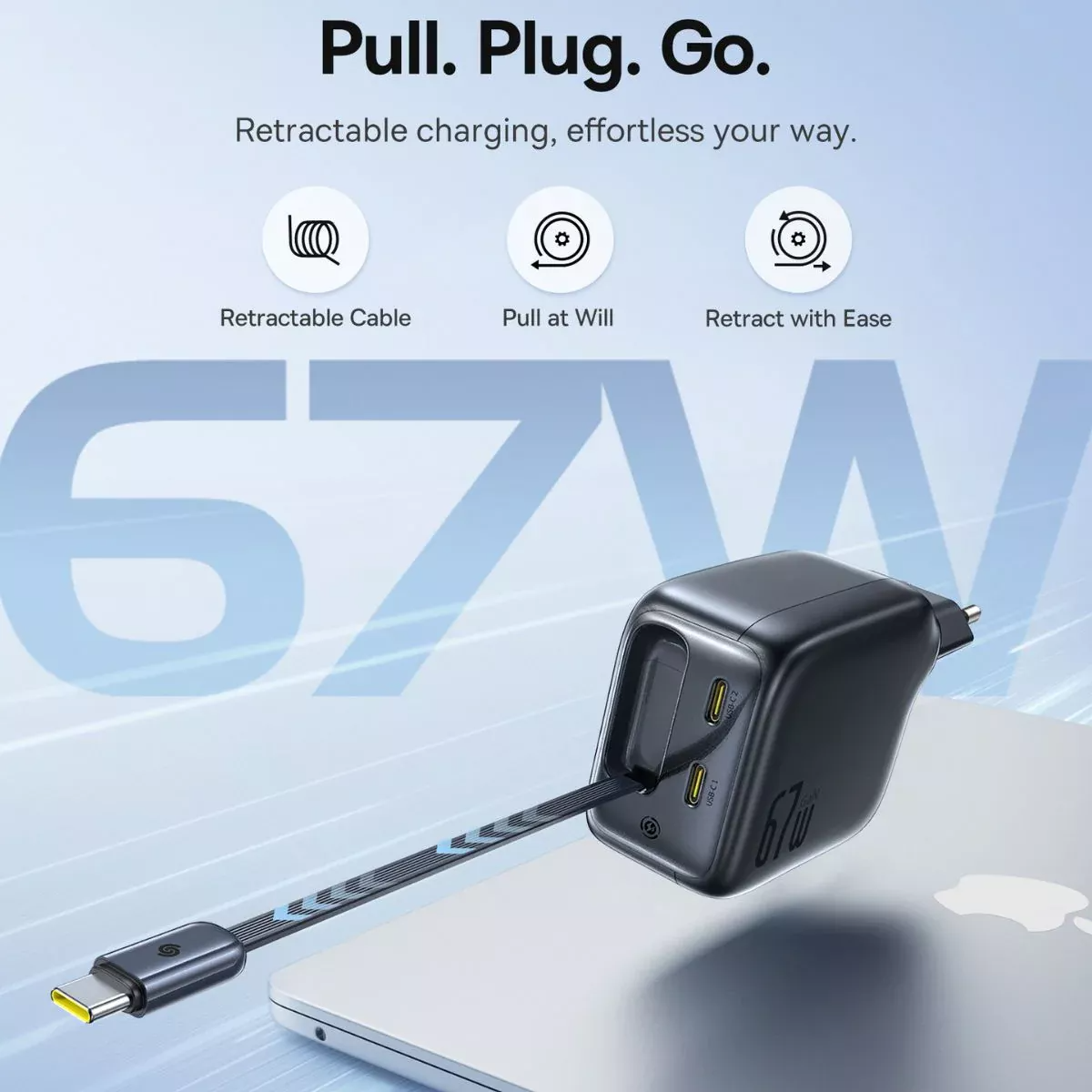 Baseus EnerCore CJ11 Network Charger with USB-C Cable, 67W, 3.35A, 2 x USB-C, Black E0121E00