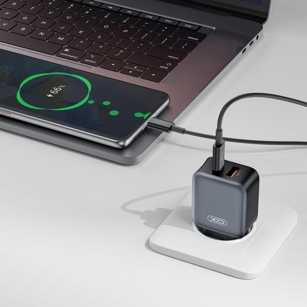 Network Charger with USB-C Cable XO Design L154, 20W, 3A, 1 x USB-A - 1 x USB-C, Black