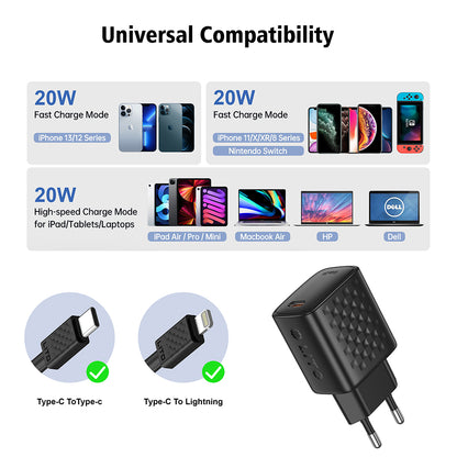 Network Charger with Lightning Cable Lito LC13L, 20W, 3A, 1 x USB-C, Black