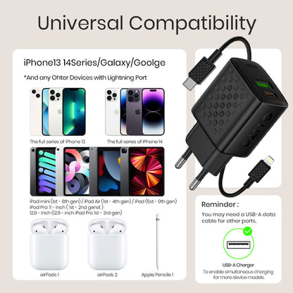 Network Charger with Lightning Cable Lito LC15L, 20W, 3A, 1 x USB-A - 1 x USB-C, Black