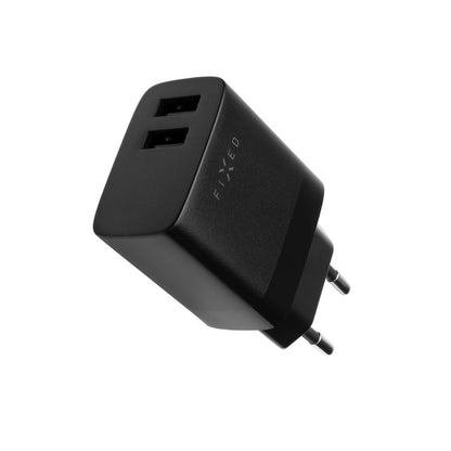 Fixed Network Charger with microUSB Cable, 17W, 3A, 2 x USB-A, Black