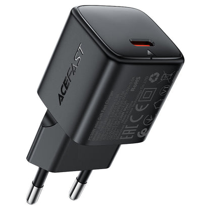 Acefast A118 USB-C Network Charger with Cable, 30W, 3A, 1 x USB-C, Black