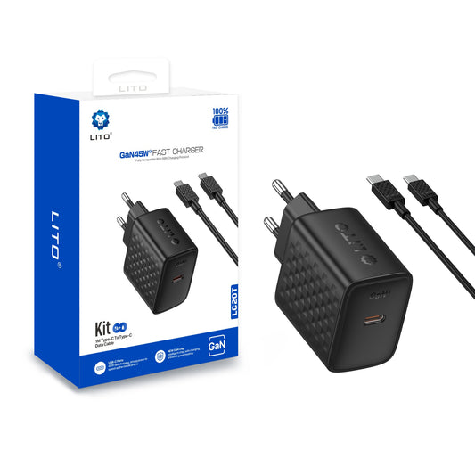 Network Charger with USB-C Cable Lito LC20T, 45W, 3A, 1 x USB-C, Black