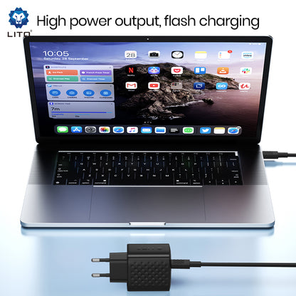 Network Charger with USB-C Cable Lito LC20T, 45W, 3A, 1 x USB-C, Black