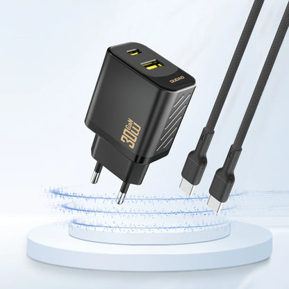 Dudao A27TEU Network Charger, 30W, 3A, 1 x USB-A - 1 x USB-C, Black
