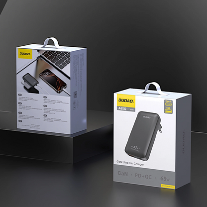 Dudao A65Q Travel Network Charger, 65W, 3.25A, 1 x USB-A - 1 x USB-C, Black