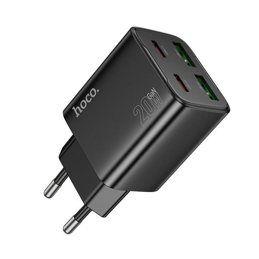 HOCO N55 Network Charger, 20W, 3A, 2 x USB-A - 2 x USB-C, Black