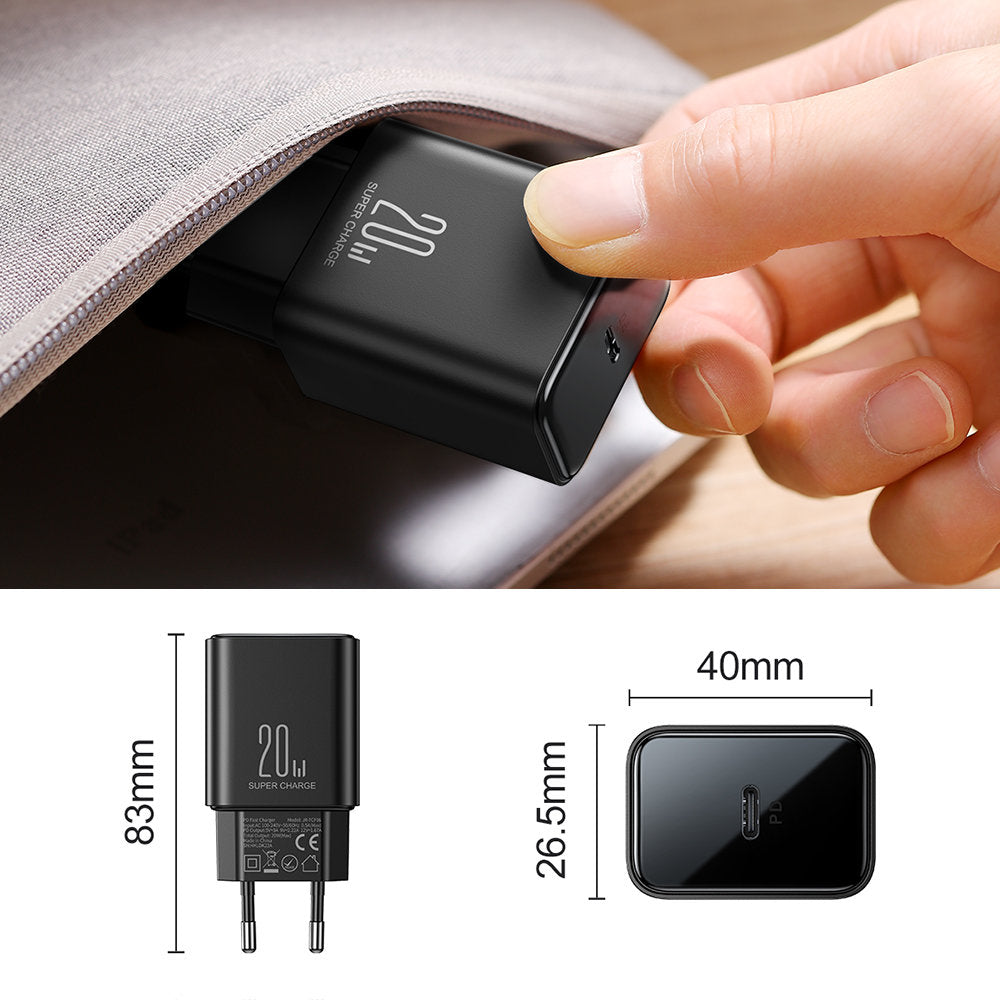 Network Charger Joyroom JR-TCF06, 20W, 3A, 1 x USB-C, Black 