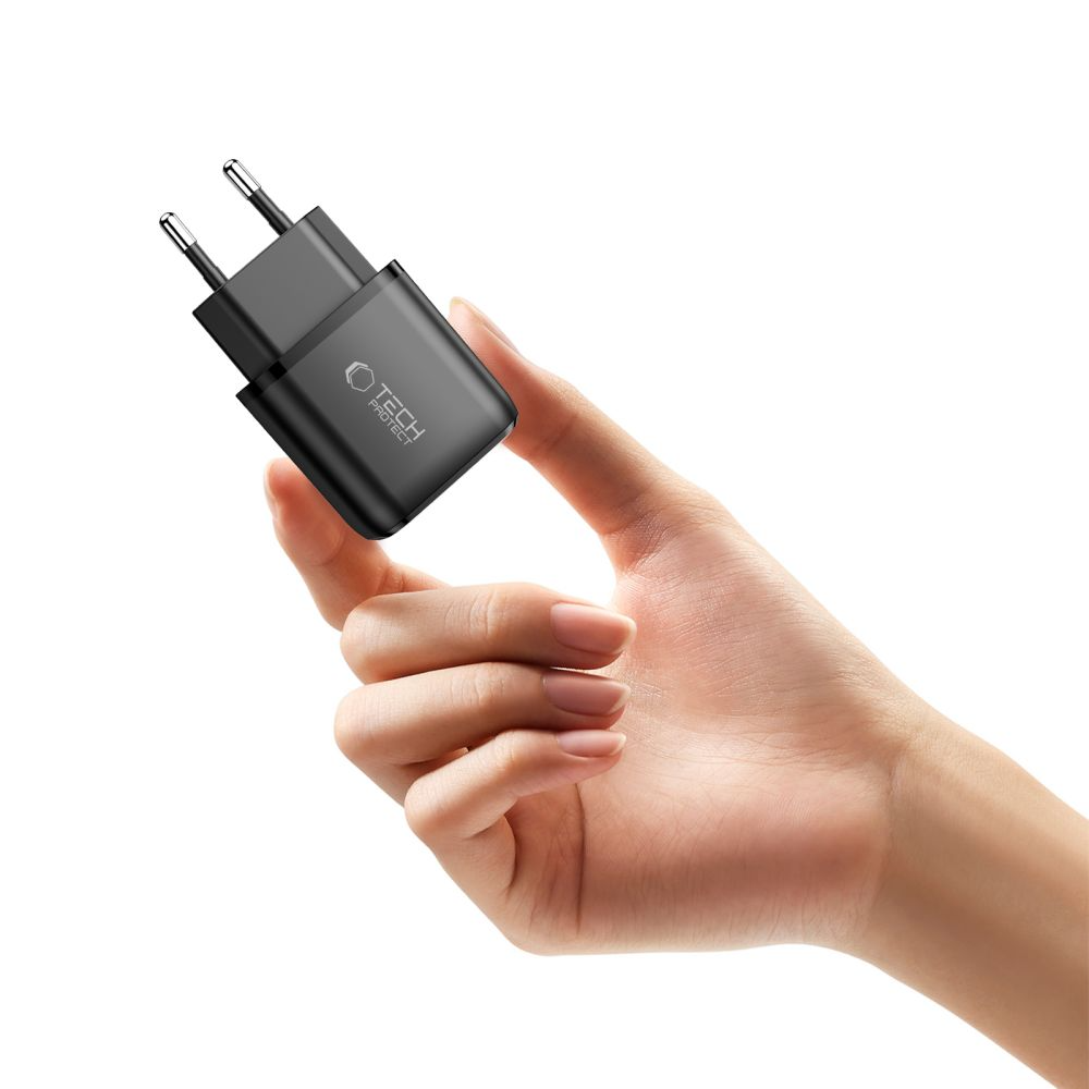 Tech-Protect NCA45W Network Charger, 45W, 3A, 1 x USB-A - 1 x USB-C, Black