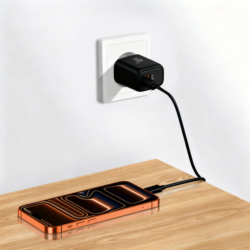 Tech-Protect NCA45W Network Charger, 45W, 3A, 1 x USB-A - 1 x USB-C, Black