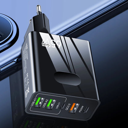 Techsuit CHC1 PentaXPower Network Charger, 25W, 3A, 3 x USB-A - 2 x USB-C, Black