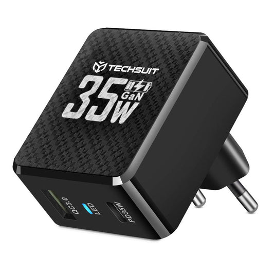 Techsuit CHPD173 Tiny Network Charger, 35W, 3A, 1 x USB-A - 1 x USB-C, Black