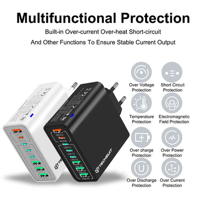 Techsuit CHPD224 Network Charger, 65W, 3.25A, 4 x USB-A - 4 x USB-C, Black
