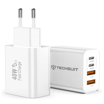 Techsuit PowerXQuad CH4 Network Charger, 40W, 3A, 2 x USB-A - 2 x USB-C, White