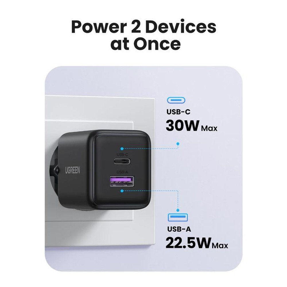 UGREEN X516 Network Charger, 30W, 3A, 1 x USB-A - 1 x USB-C, Grey