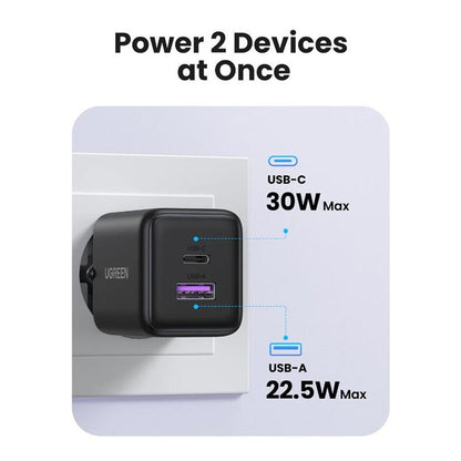 UGREEN X516 Network Charger, 30W, 3A, 1 x USB-A - 1 x USB-C, Grey