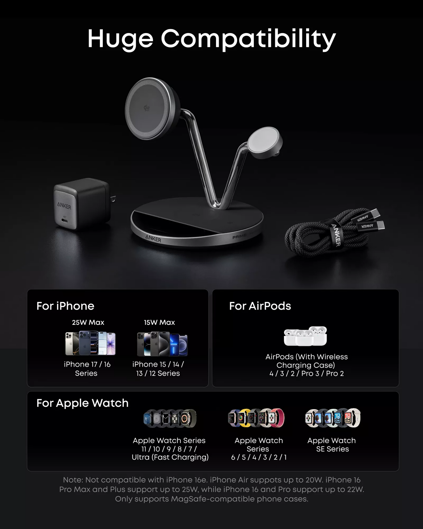 Anker Prime MagGo AirCool 3in1 Wireless Network Charger, 25W, Black B25X7G11