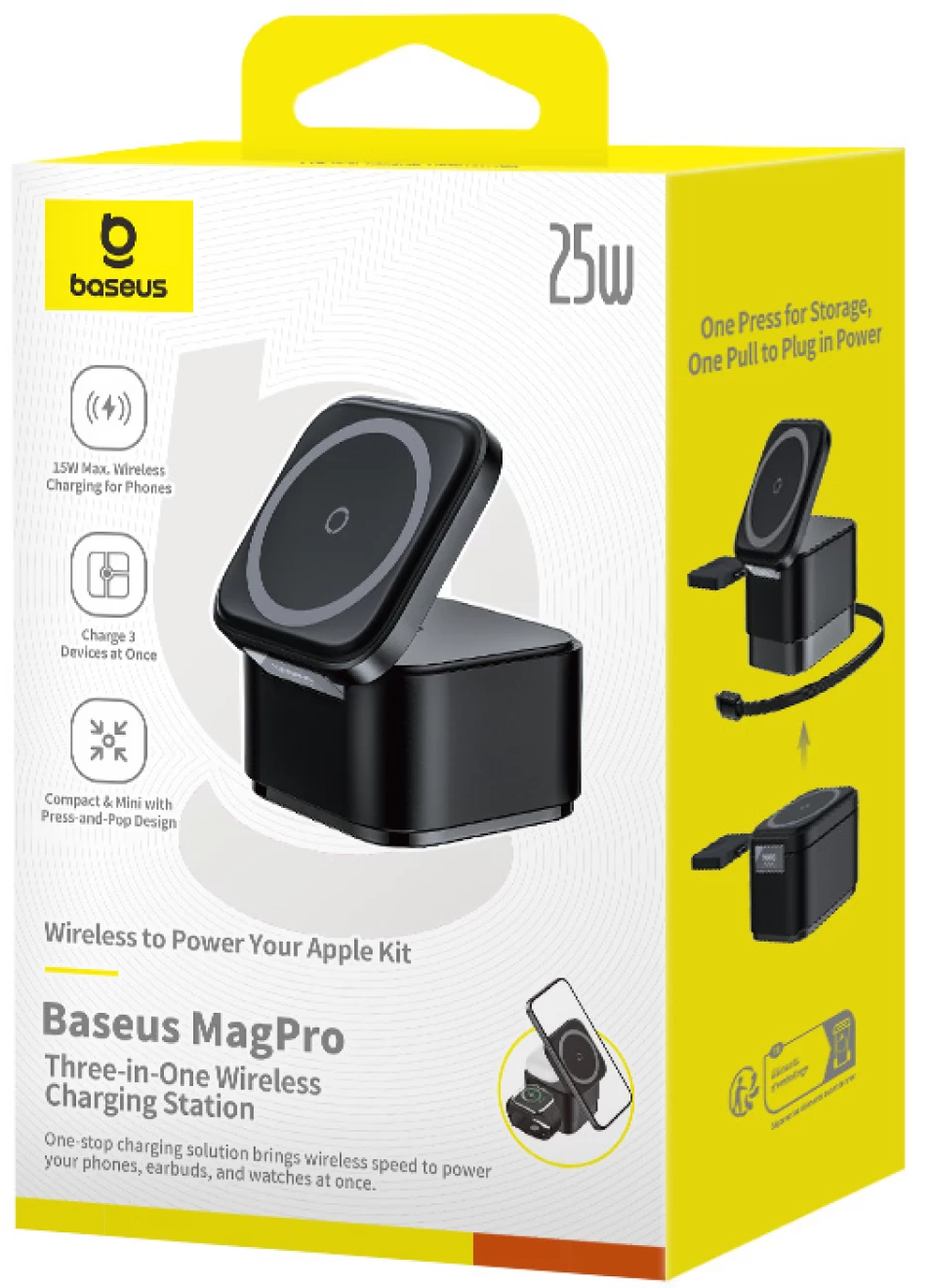 Baseus MagPro 3-in-1 Wireless USB-C Wall Charger, 25W, 1 x USB-C, Black P10264100123-01