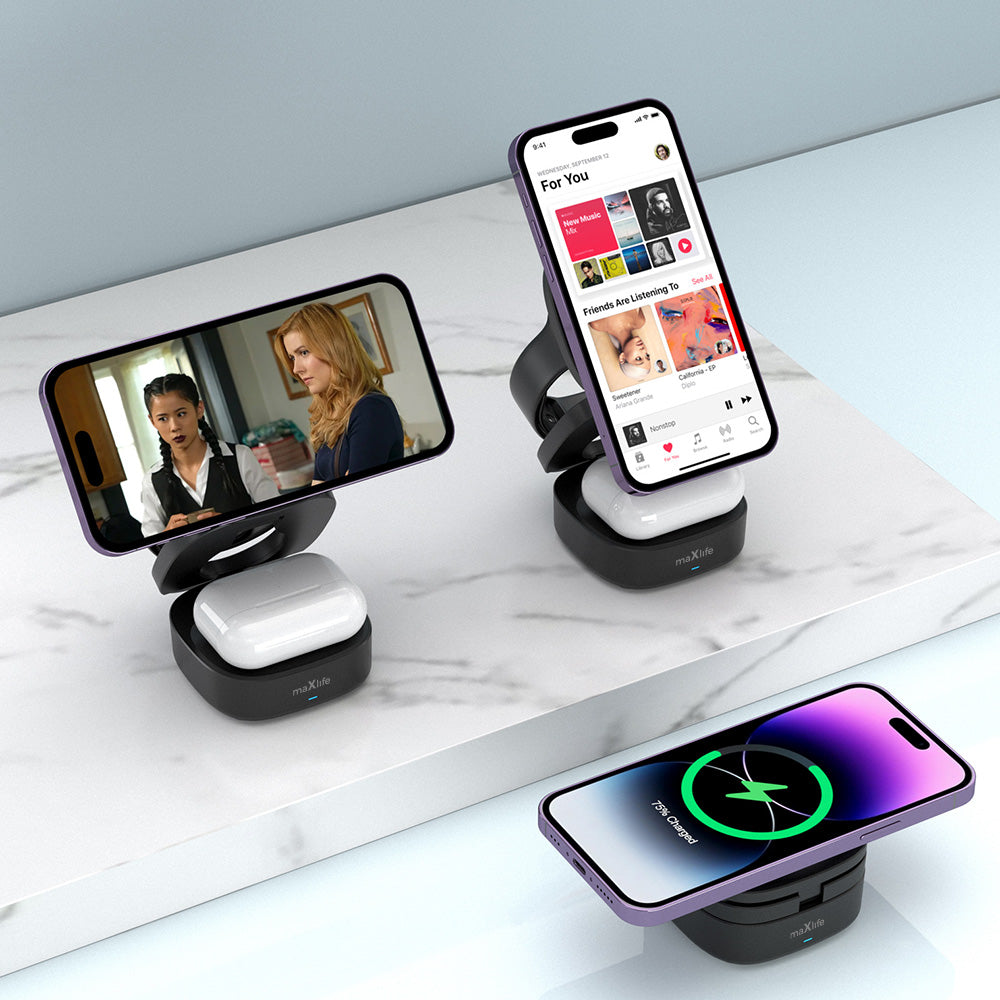 MaXlife MXWC-06 3in1 Wireless Network Charger, 15W, 1.67A, Black