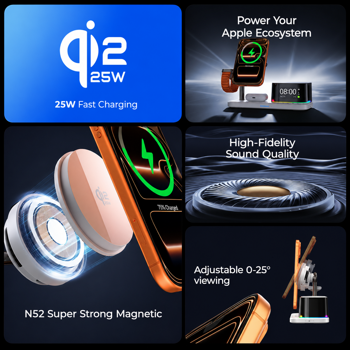 Wireless Network Charger with Bluetooth Speaker XO Design CX045 5in1, 25W, White