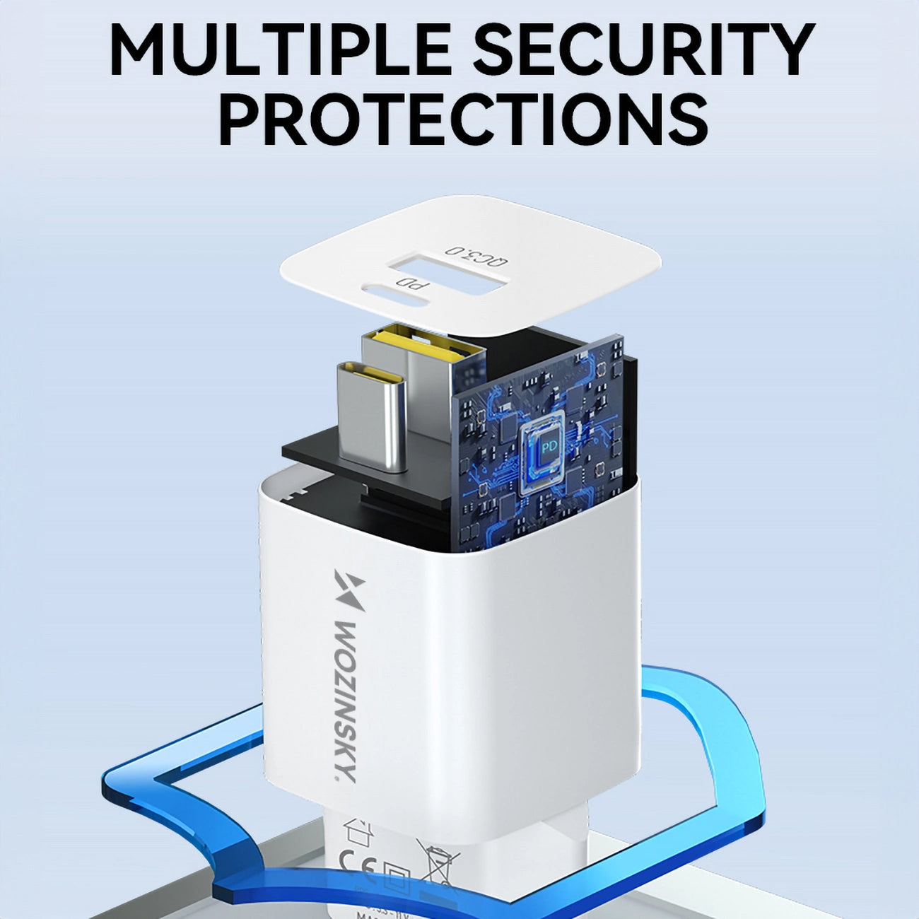 WZK WWCEAC Network Charger, 33W, 3A, 1 x USB-A - 1 x USB-C, White