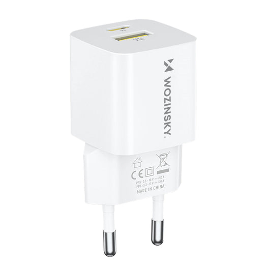 WZK WWCEAC Network Charger, 33W, 3A, 1 x USB-A - 1 x USB-C, White