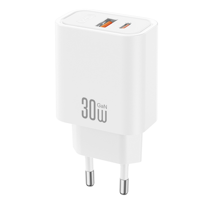 XO Design CE42 Network Charger, 30W, 3A, 1 x USB-A - 1 x USB-C, White